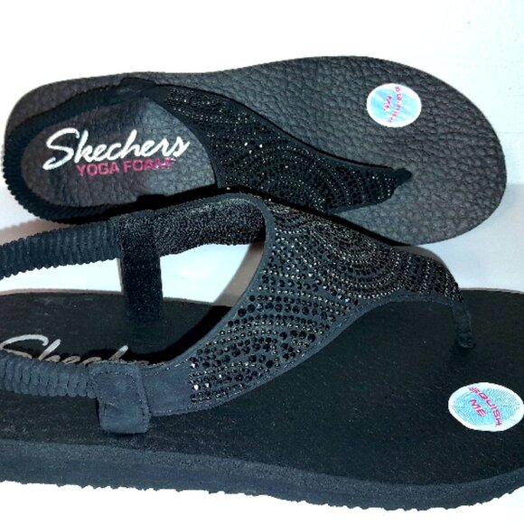Skechers Yoga Foam Women's Size 10 Black Sparkle Sandals NEW w Tags - Picture 4 of 6